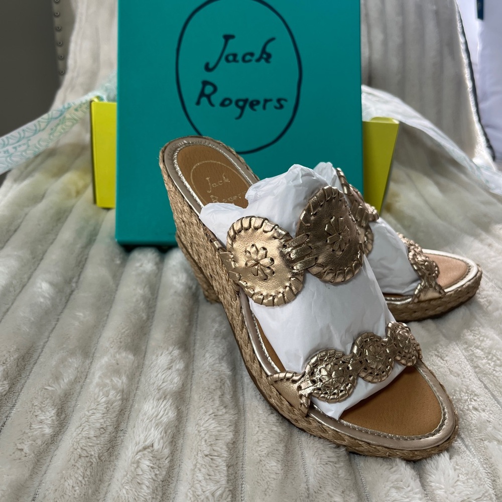 Jack Rogers Shelby Espadrille Wedge Sandals | Platinum | Size 5.5